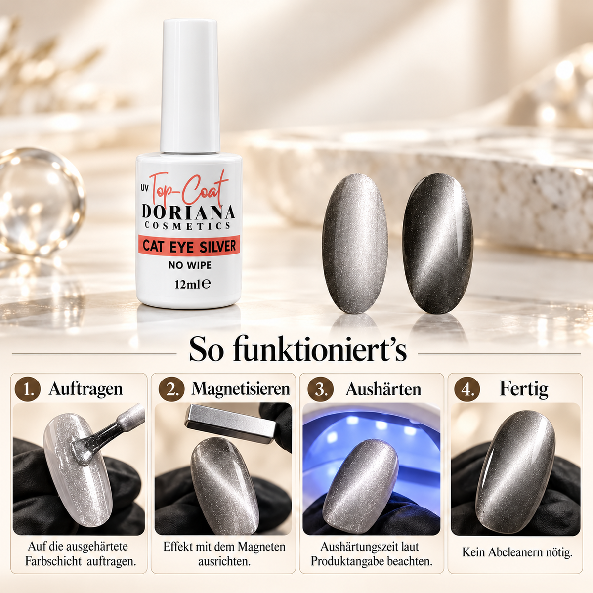 MAGICALLY Top Coat | Cat Eye Silver | no wipe | 12 ml