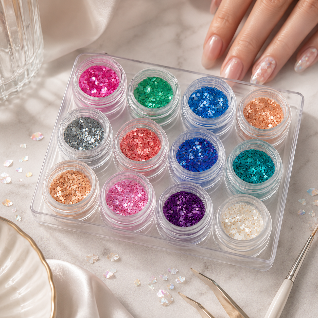 Muschelsplitter Glitzer Inlays, 12er Set, Mix 2