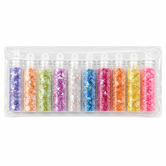 Flake Glitzer Inlays ⎥ 10er Set ⎥ Iridescent Nail Art Flakes für Glitzer-Designs, Einleger & 3D Effekte