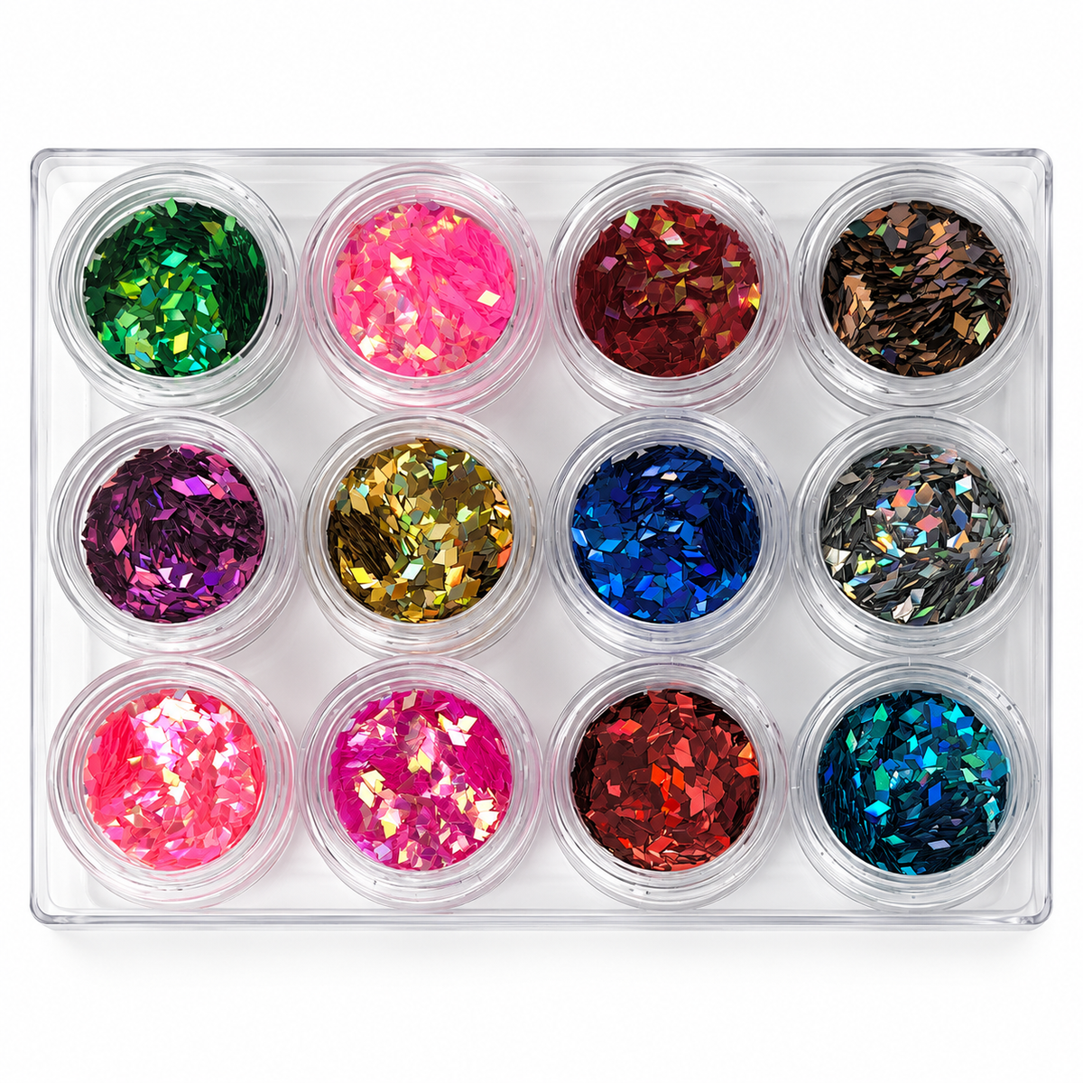 Rauten Glitzer Inlays – 12er Set mit holografischen Farben