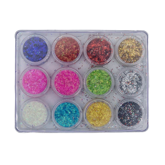 Glitzer Fäden Kurz, Inlays, 12er Set, Mix - Doriana Cosmetics GmbH