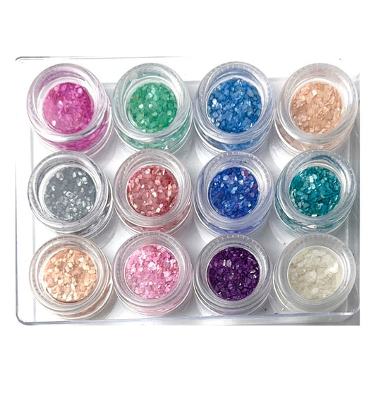 Muschelsplitter Glitzer Inlays, 12er Set, Mix 2 - Doriana Cosmetics GmbH
