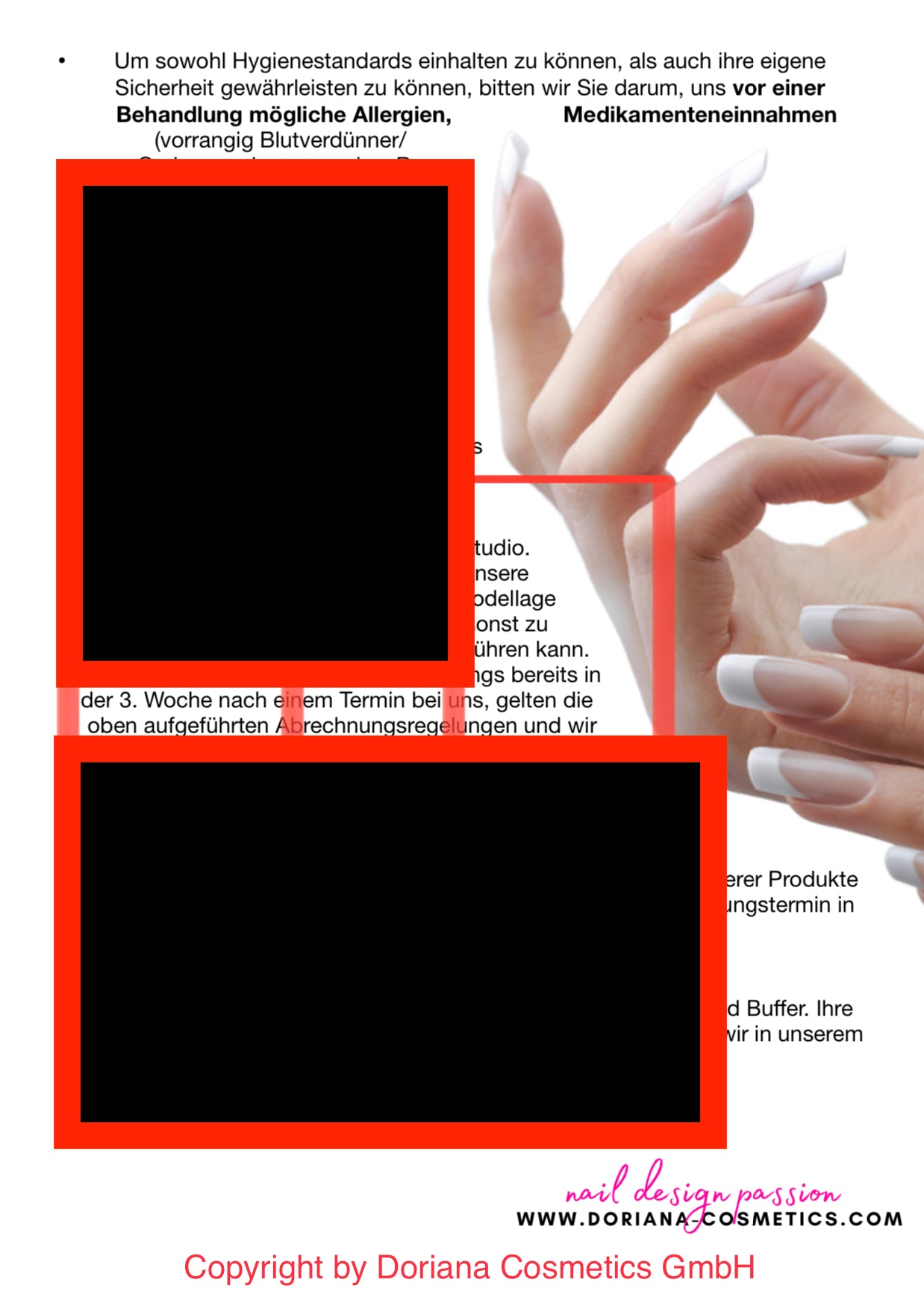 Pflegehinweis für Nagelstudio´s - Digitaler Download zum Selbstausdrucken - Doriana Cosmetics GmbH