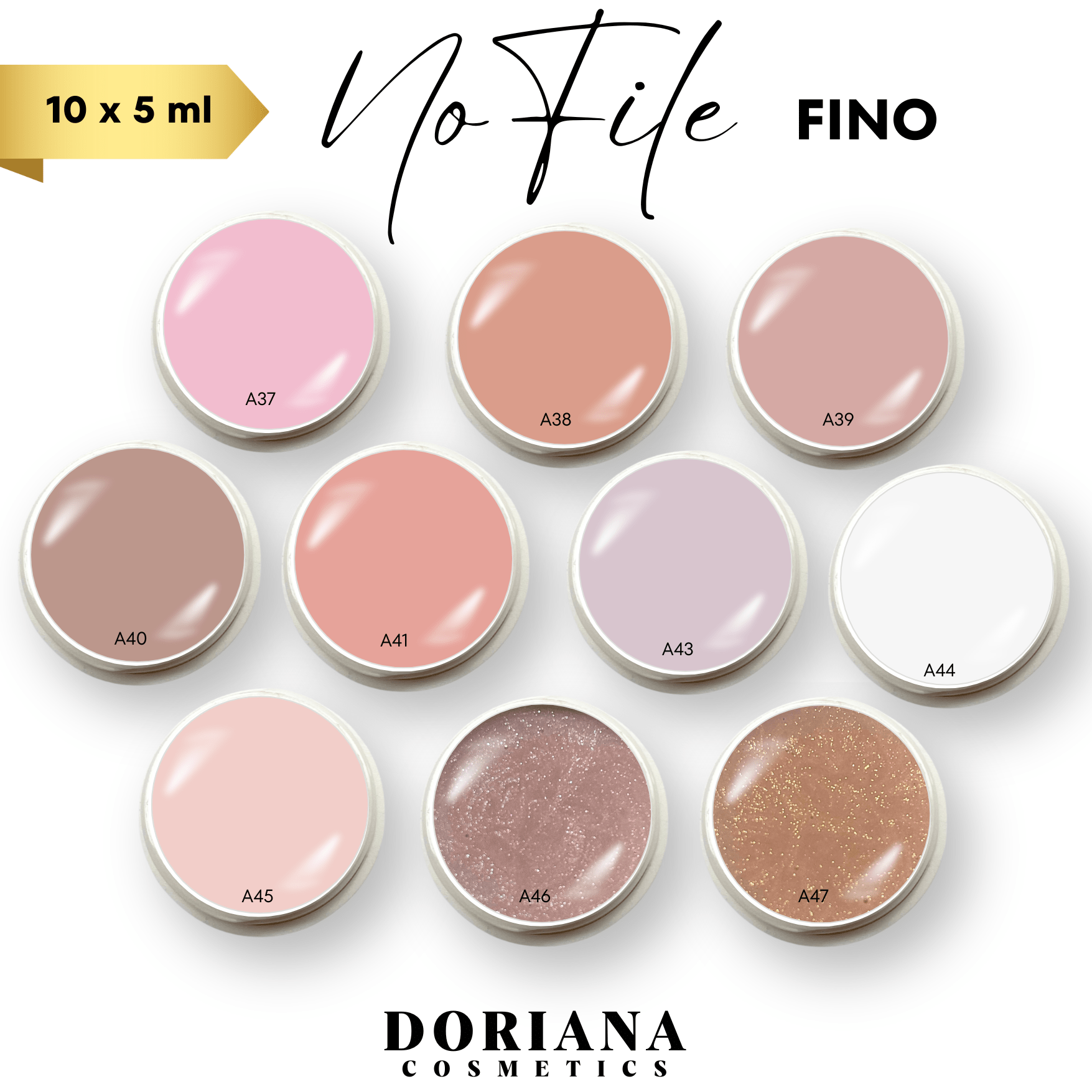 10 x 5 ml , Doriana Cosmetics NO FILE (FINO), Dünnviskos - Builder Gel (Tester) - Doriana Cosmetics GmbH