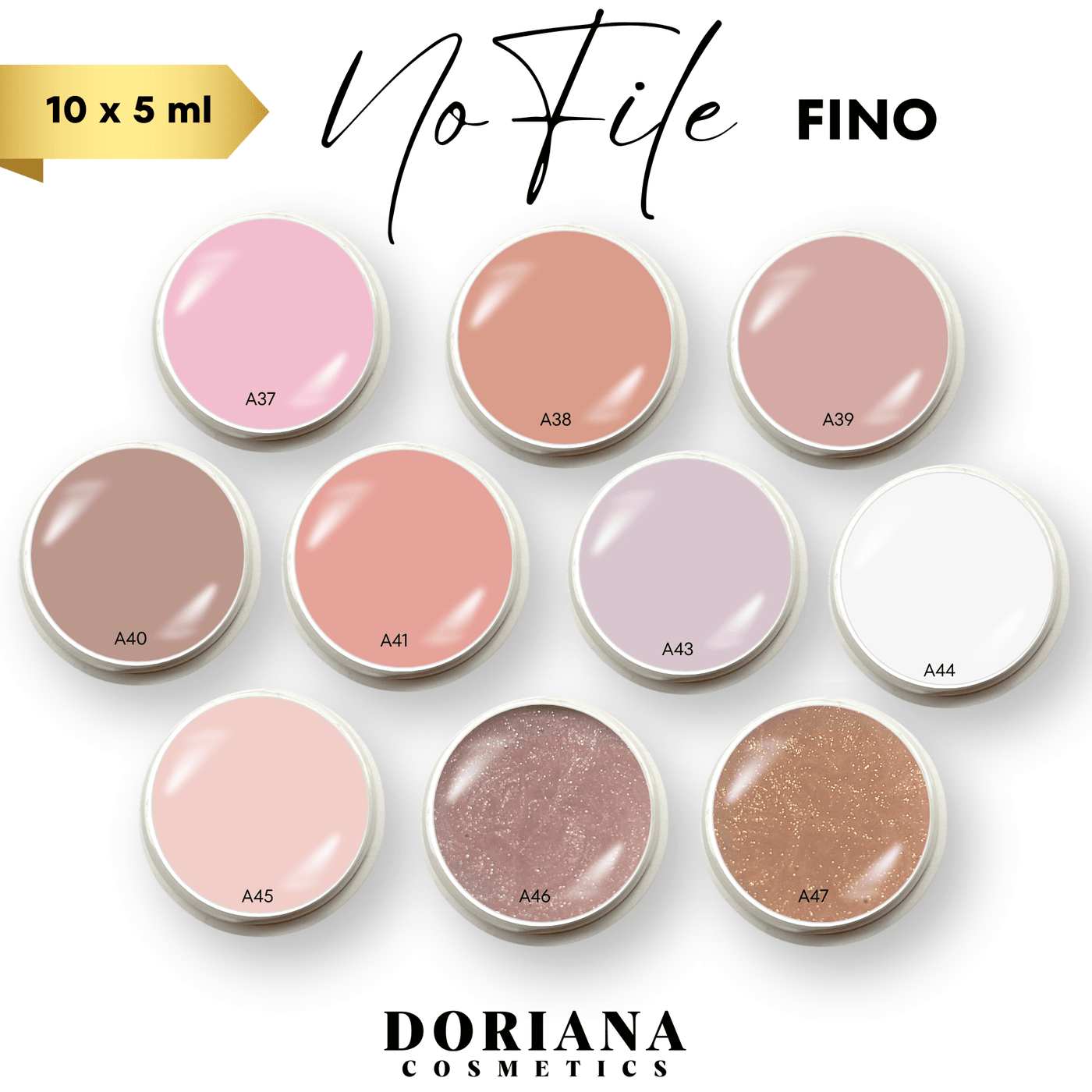 10 x 5 ml , Doriana Cosmetics NO FILE (FINO), Dünnviskos - Builder Gel (Tester) - Doriana Cosmetics GmbH