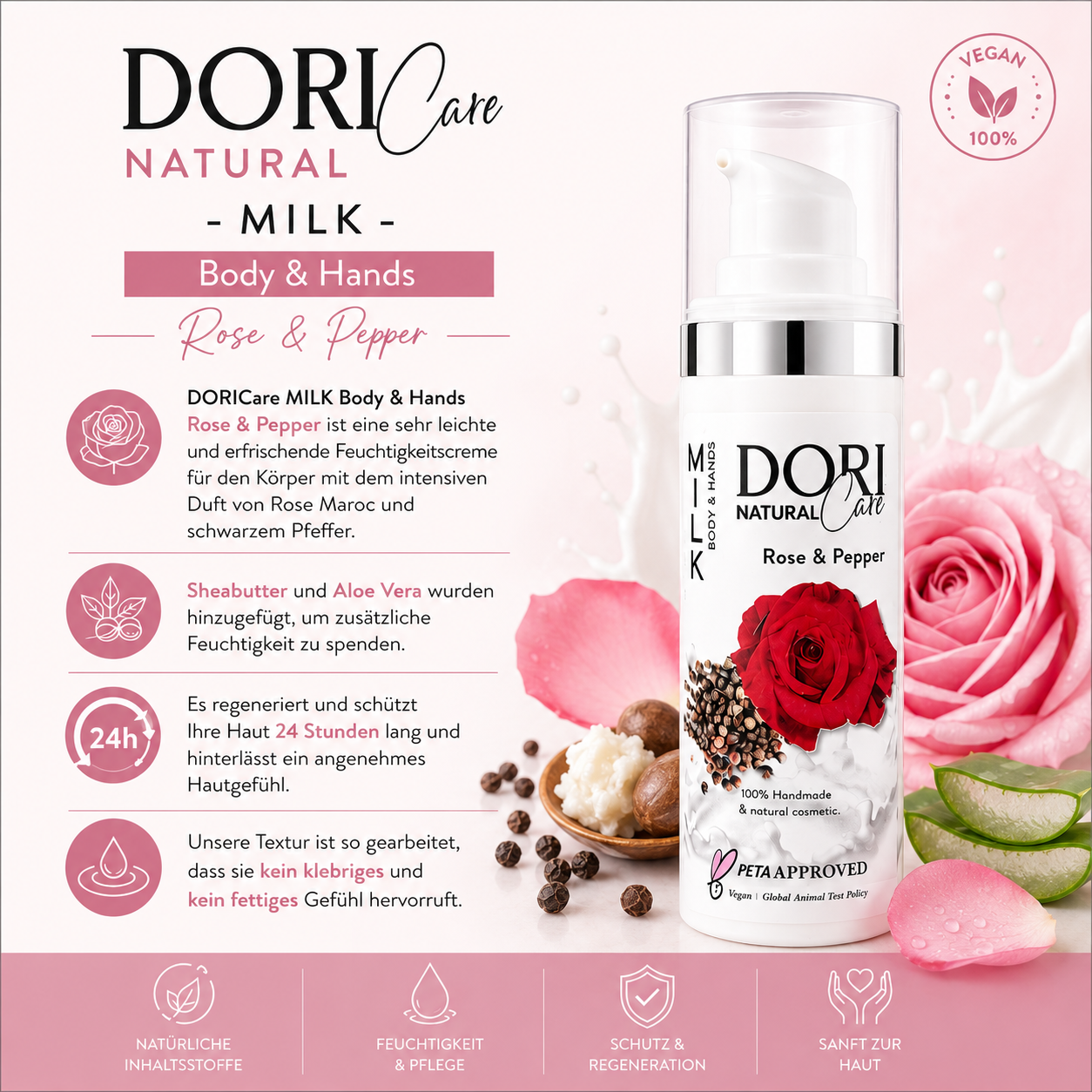 DORICare Natural - MILK Body & Hands - Rose & Pepper, 30 ml