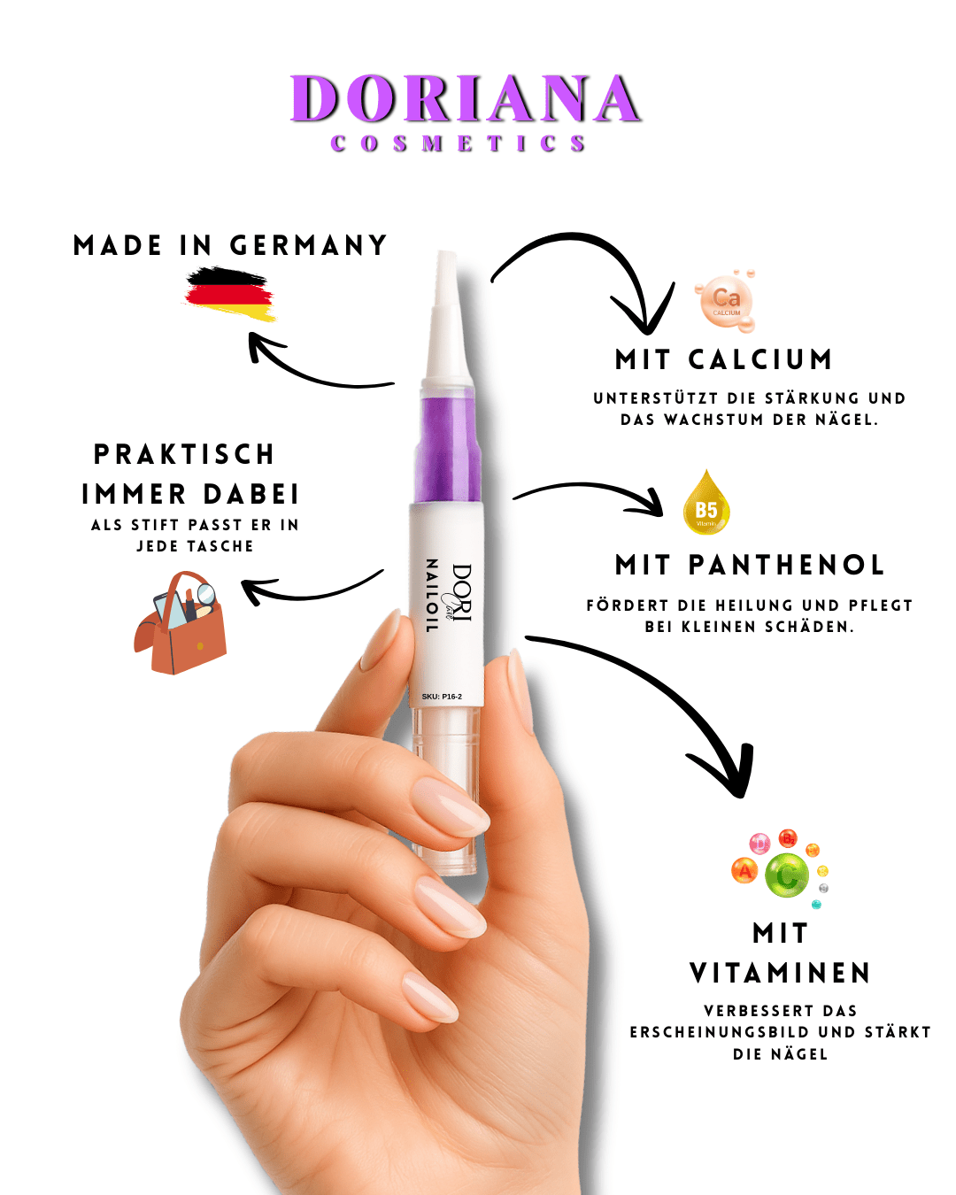 DORICare Nagelöl - Peach - mit Panthenol, Calcium und Vitamine - Doriana Cosmetics GmbH